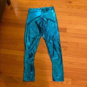 Blue metallic leggings